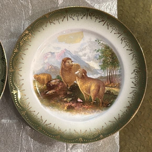 FRENCH SAXON CHINA French Saxon Sheep Saucer Plates Set Of 3 Vintage 22k Gold - Picture 3 of 12